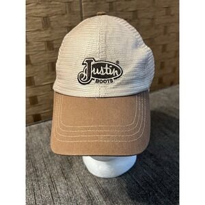 Justin Boots Mesh SnapBack Hat Cap‎ One Size Brown Tan Very Good Condition!